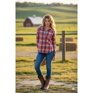 Wrangler Aura Multicolor Plaid Snap Closure Button Down Shirt Womens Size Medium